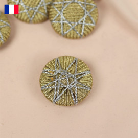 33 mm - Boutons rond recouverts fil lurex doré brodé étoile argenté