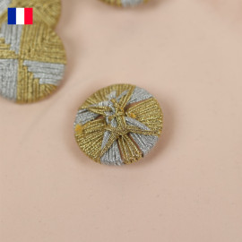 33 mm - Boutons rond recouverts fil lurex argent et doré