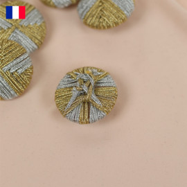 30 mm - Boutons rond recouverts fil lurex argent et doré