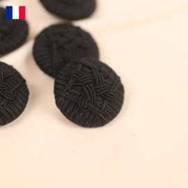 30 mm - Boutons rond recouverts brodé entrelacs - noir