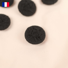 25 mm - Boutons rond recouverts brodé entrelacs - noir