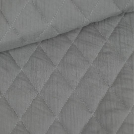 Tissu matelassé double gaze de coton motif losange - Gris