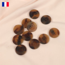 22 mm - Boutons rond quatre trous en Galalithe marbré marron