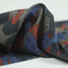 Tissu coton Gaspard à motif tissé abstrait noir, kaki, bleu