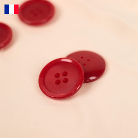 30 mm - Boutons rond quatre trous brillant en Galalithe rouge