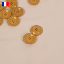 17 mm - Boutons rond quatre trous brillant en Galalithe moutarde
