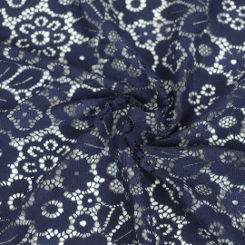 Tissu dentelle stretch à motif Marguerite - bleu eclipse