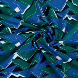 Tissu jersey de coton marine à motif montagne vert et bleu