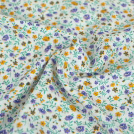 Tissu viscose Iris à motif fleurs des champs violet et ocre