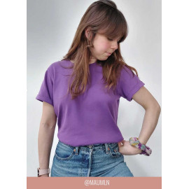 Tissu jersey maille tricoté de coton uni peigné - Violet