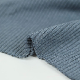 Tissu jersey bord-côte tubulaire grosse côte - uni chiné - Bleu