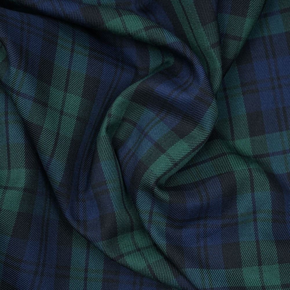Tissu sergé à motif tartan vert et bleu- tissus en ligne - pretty mercerie